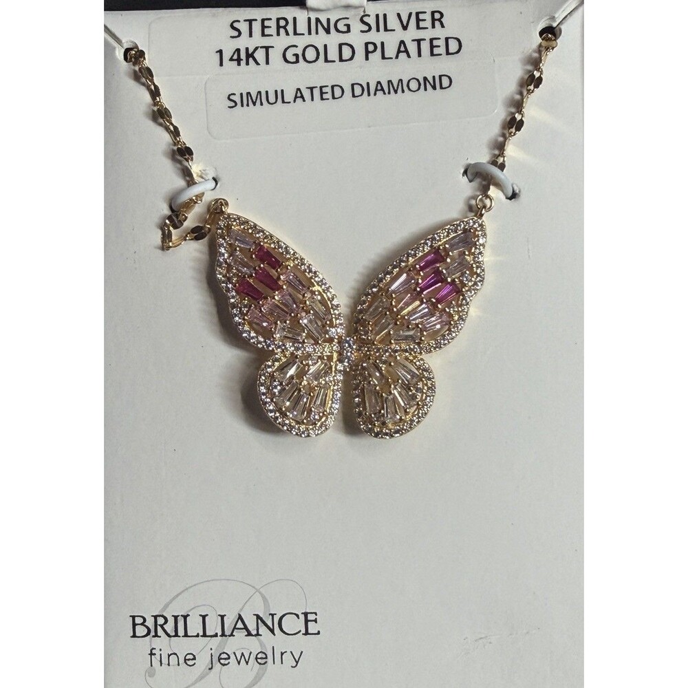 Brilliance Women's Jewelry14kt Gold Plated Sterling Silver CZ Butterfly Necklace